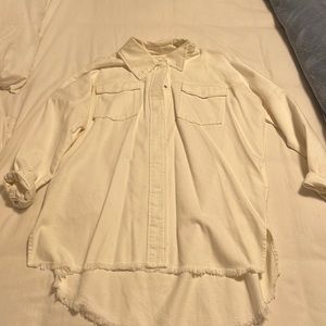 Zara Oversized Frayed White Denim Tunic
